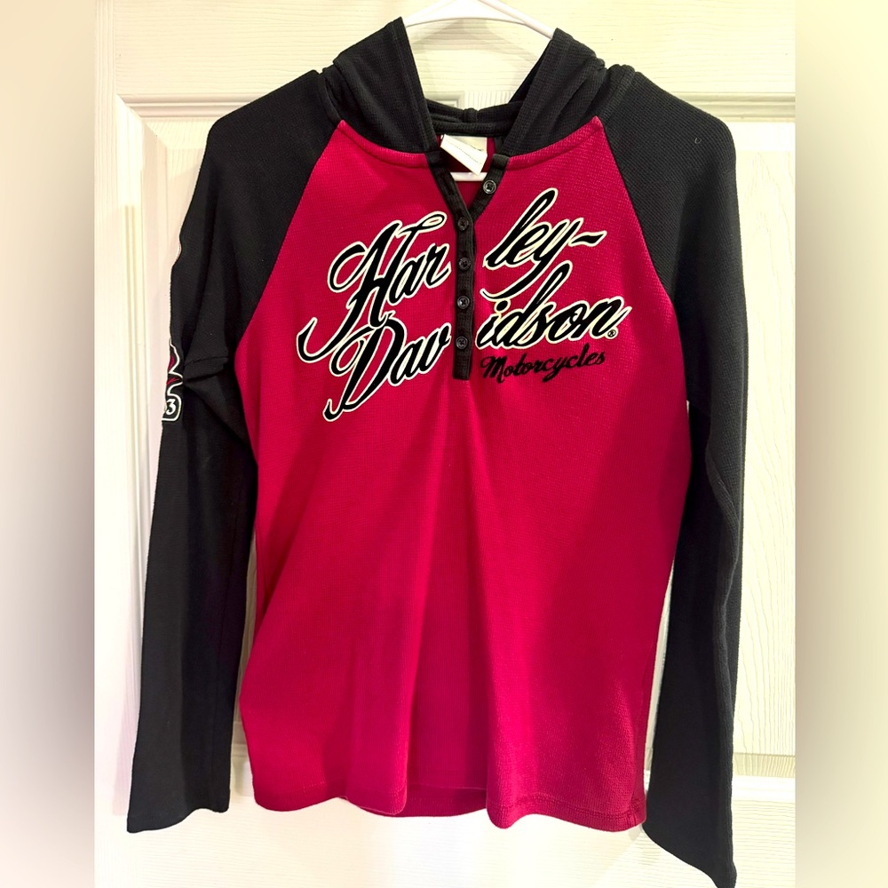Harley-Davidson long sleeve thermal hoodie (burgundy) medium